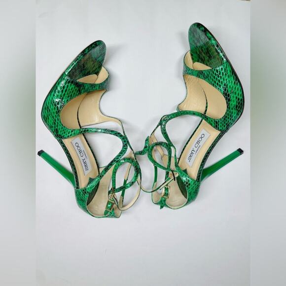 Jimmy Choo Green Snakeskin leather Azia 95 mm Stilettos sandals open toe EU 40.5 - Picture 5 of 10